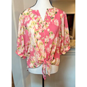 Rose + Olive Tie Front Balloon Sleeve Blouse Size Small 4-8